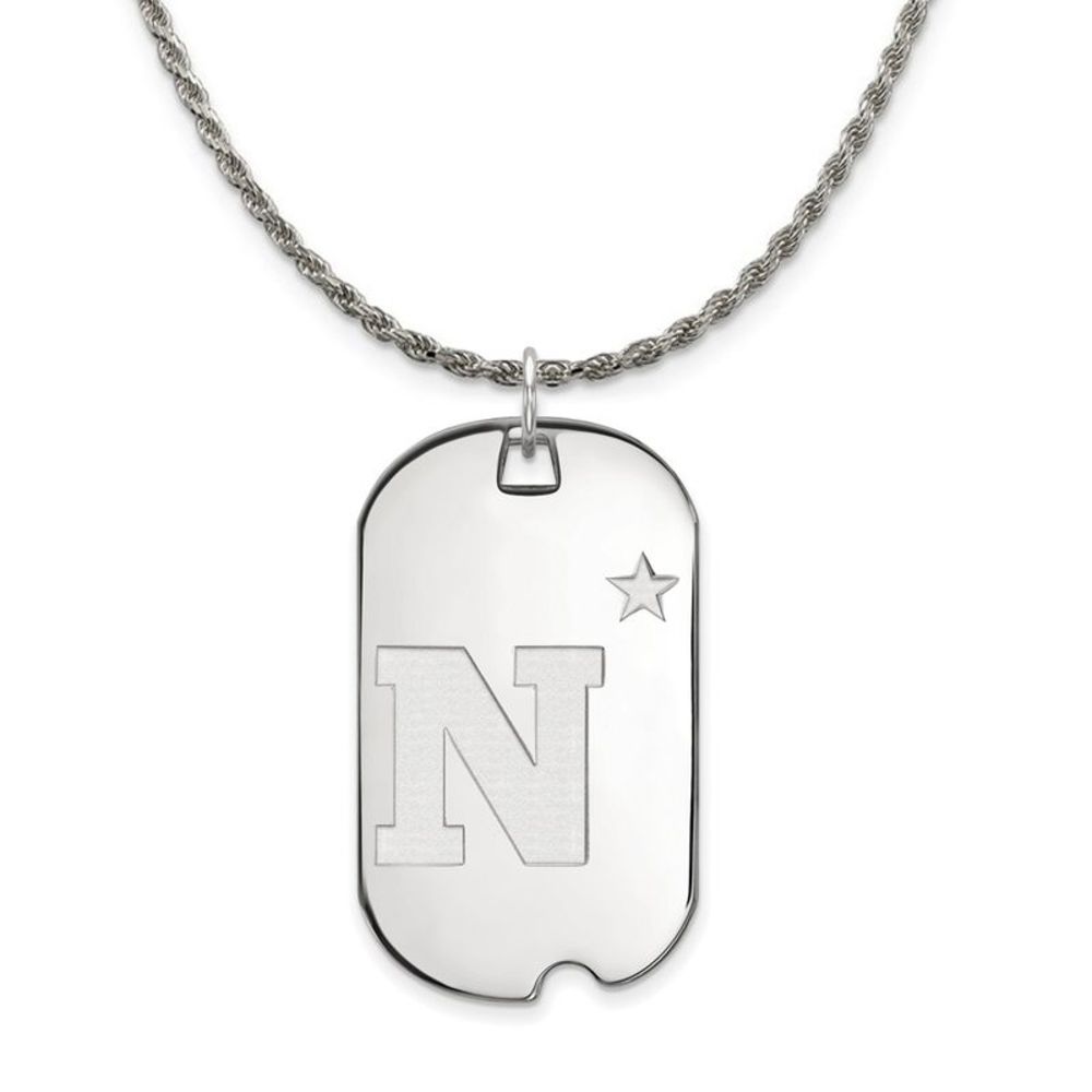 Sterling Silver U.S. Naval Academy Large Dog Tag Necklace - 20 Inch